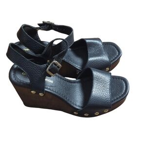 Christian Di Riccio Studded Leather Wood Platform Wedge Sandals 38 US 7.5-8
